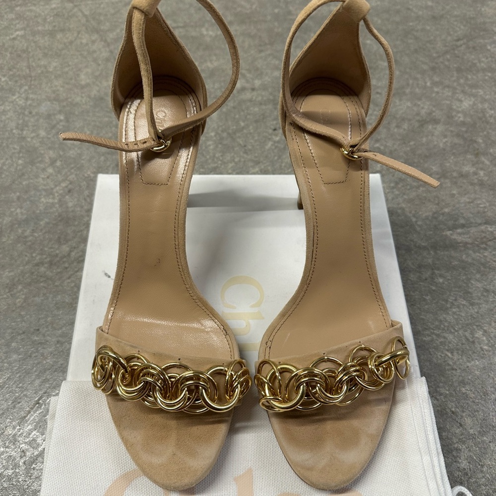 Chloe Beige and Gold Chain Heels
